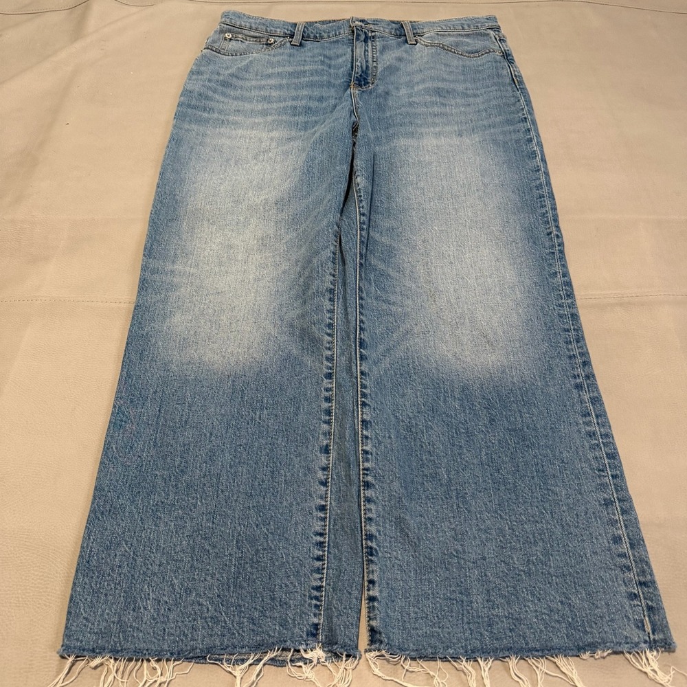 J. Crew Women High Rise Wide Leg Relax Baggy Raw Hem Denim Blue Jean-32x25-6942